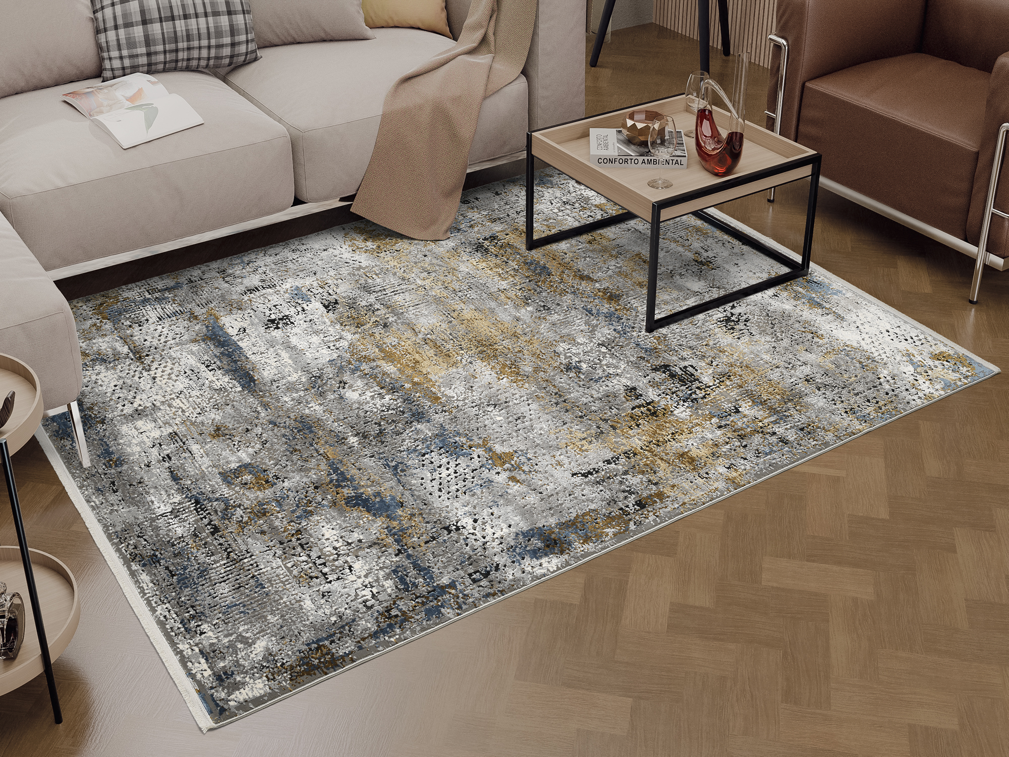 Impression Lucerne Designer Teppich grau-multicolor