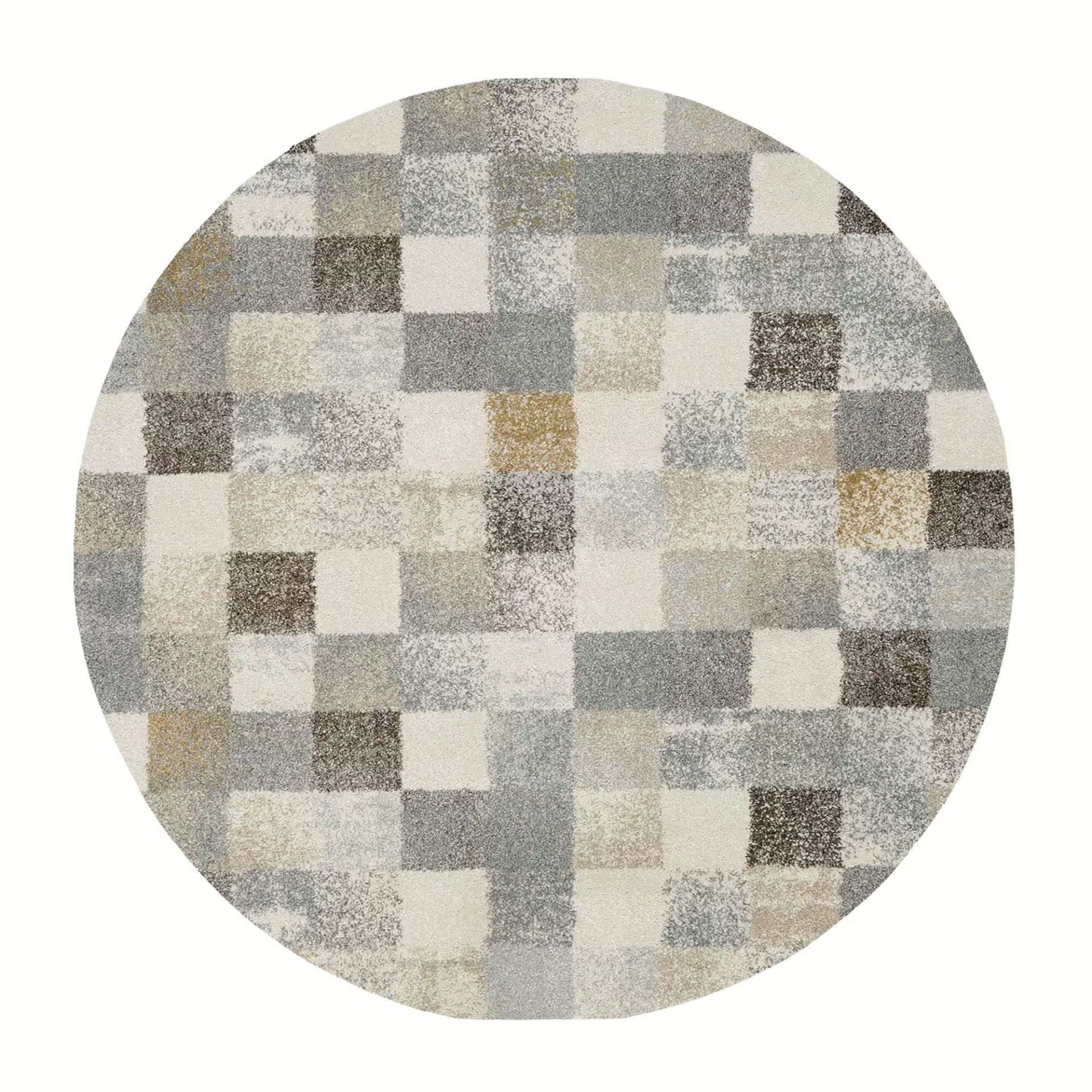 Karo Teppich rund creme grau