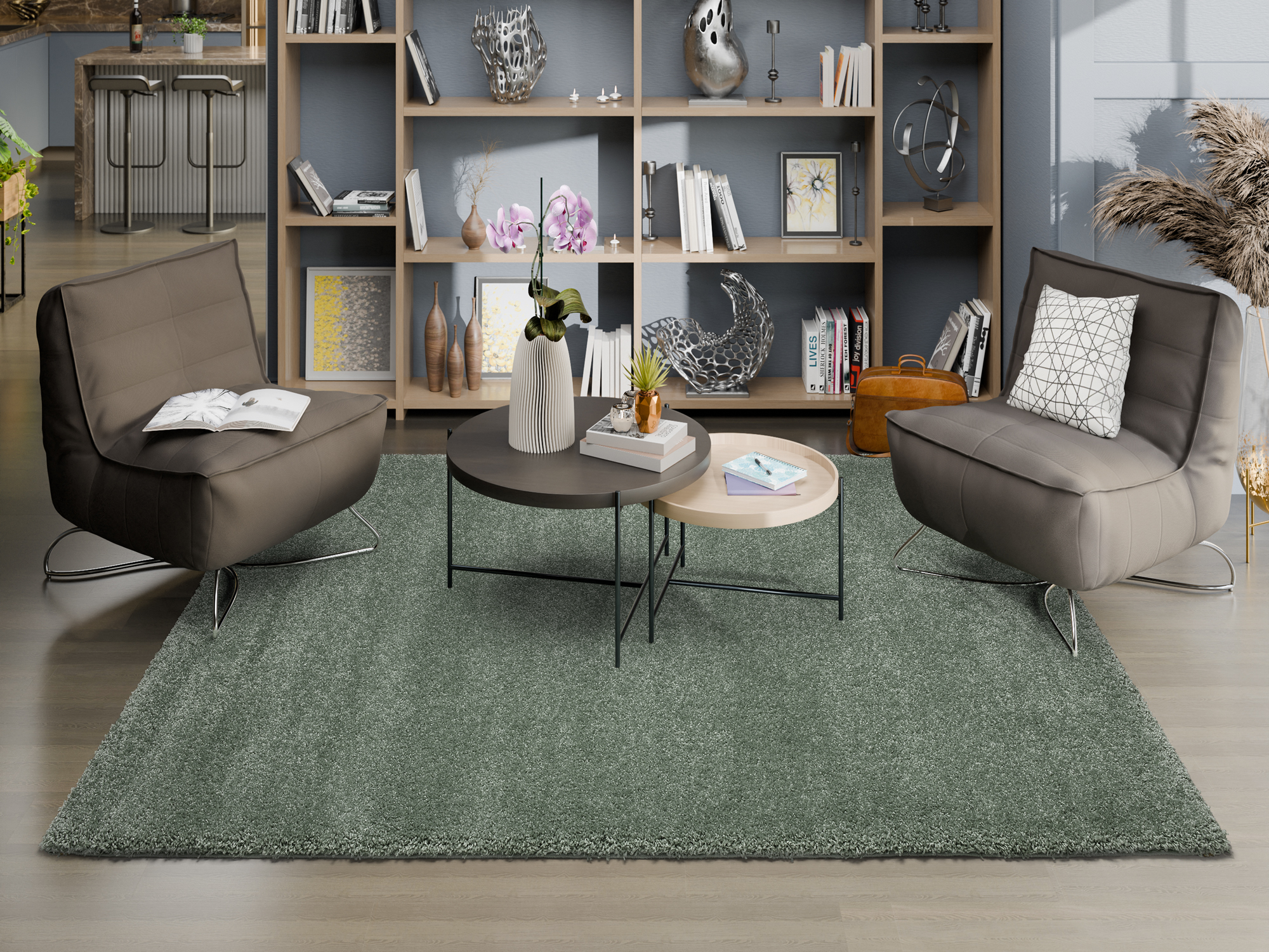 Montis Hochflor Teppich salbei
