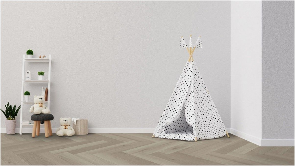Klick Vinyl Herringbone Eiche grau-beige
