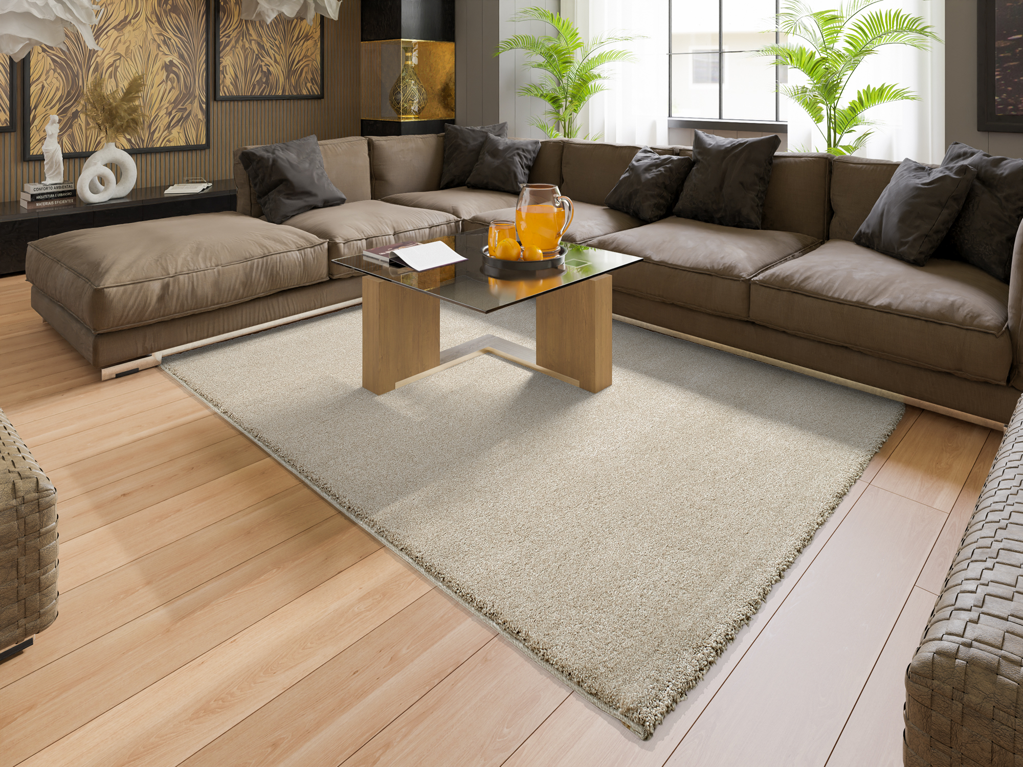 New Villa Melange Uni Teppich beige