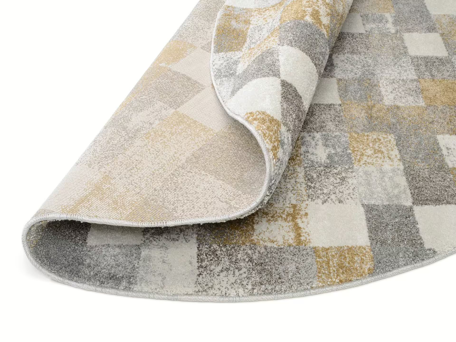 Karo Teppich rund creme grau