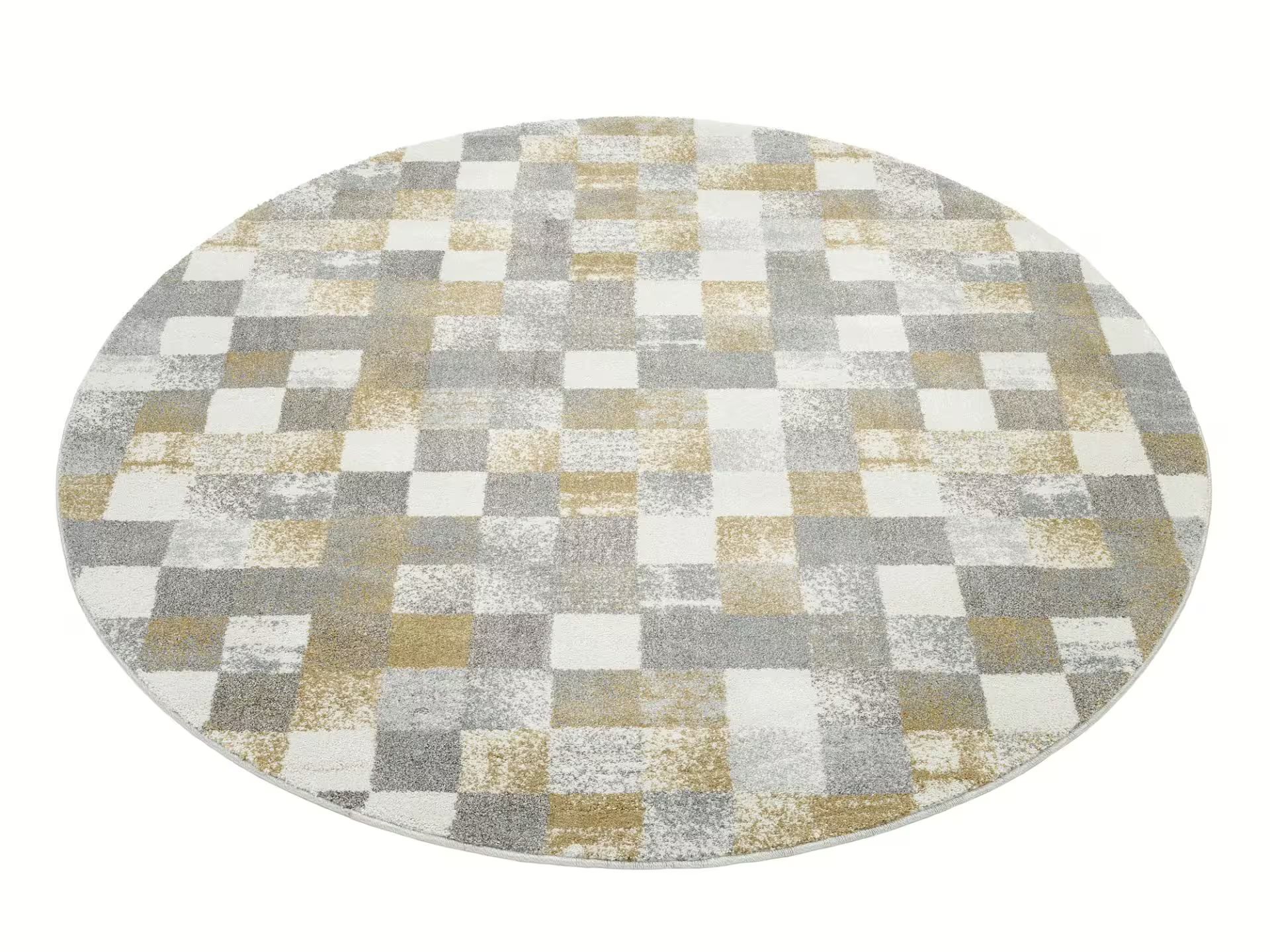 Karo Teppich rund creme grau