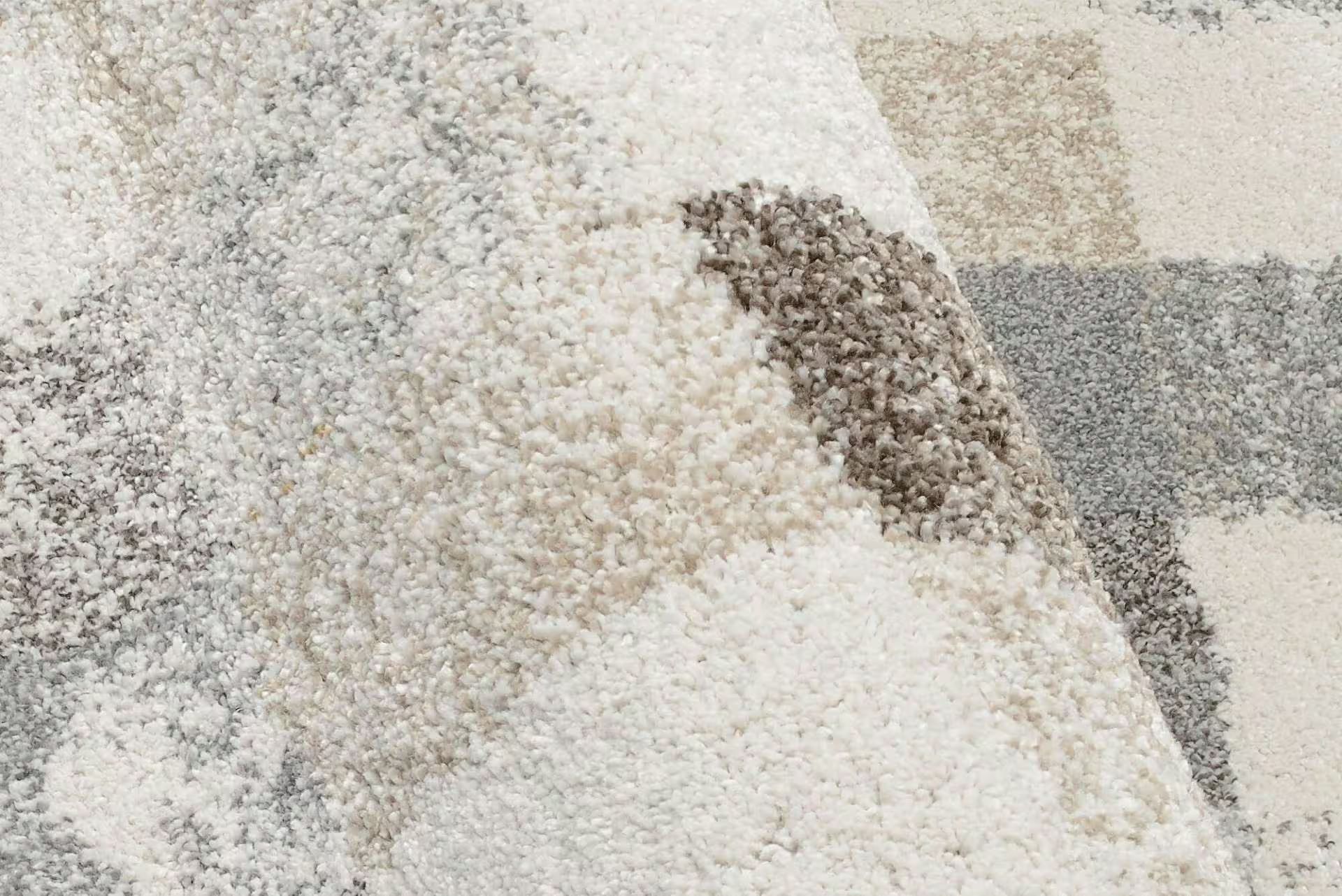 Karo Teppich rund creme grau