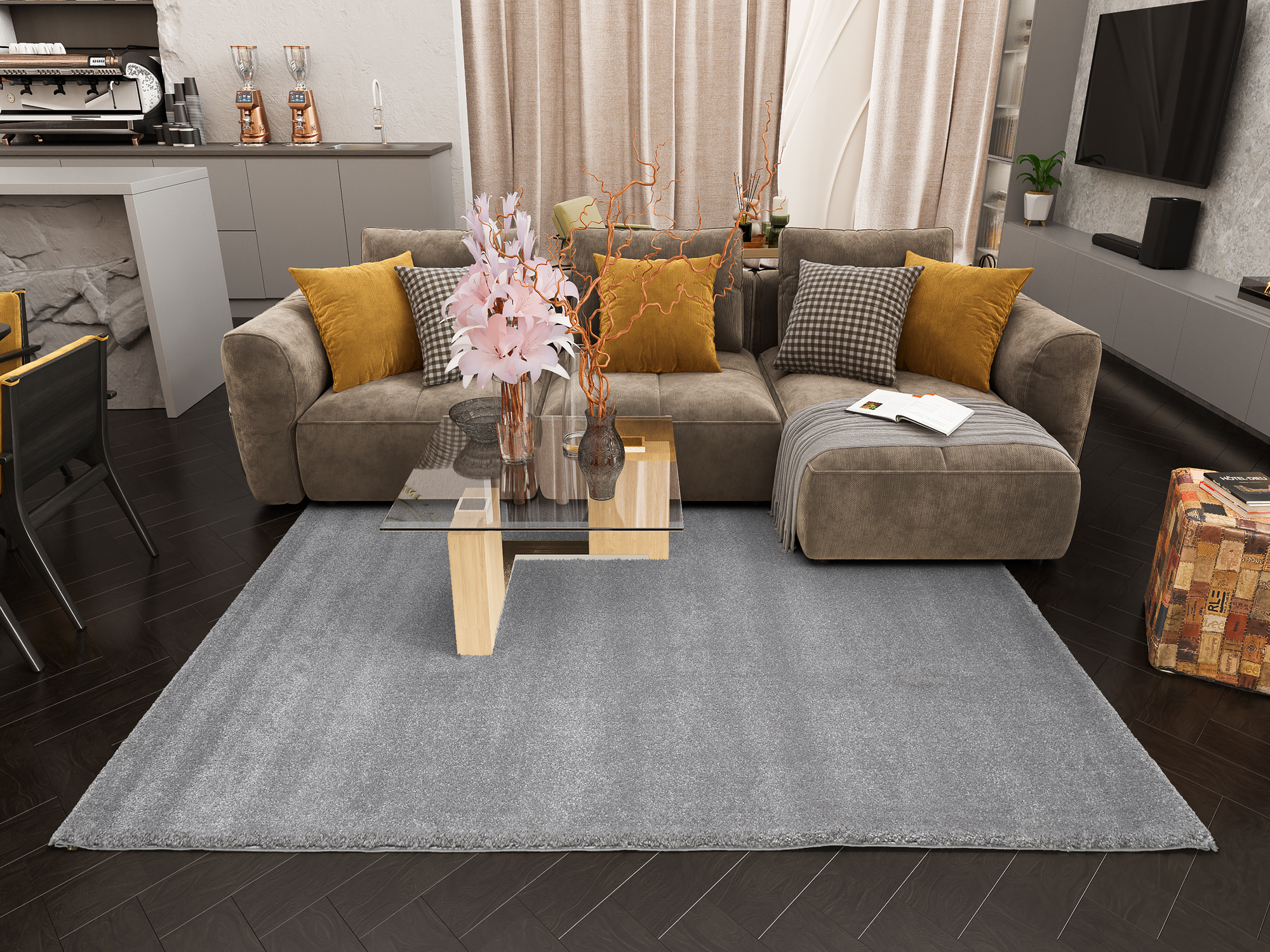 Komfort Uni Teppich silber