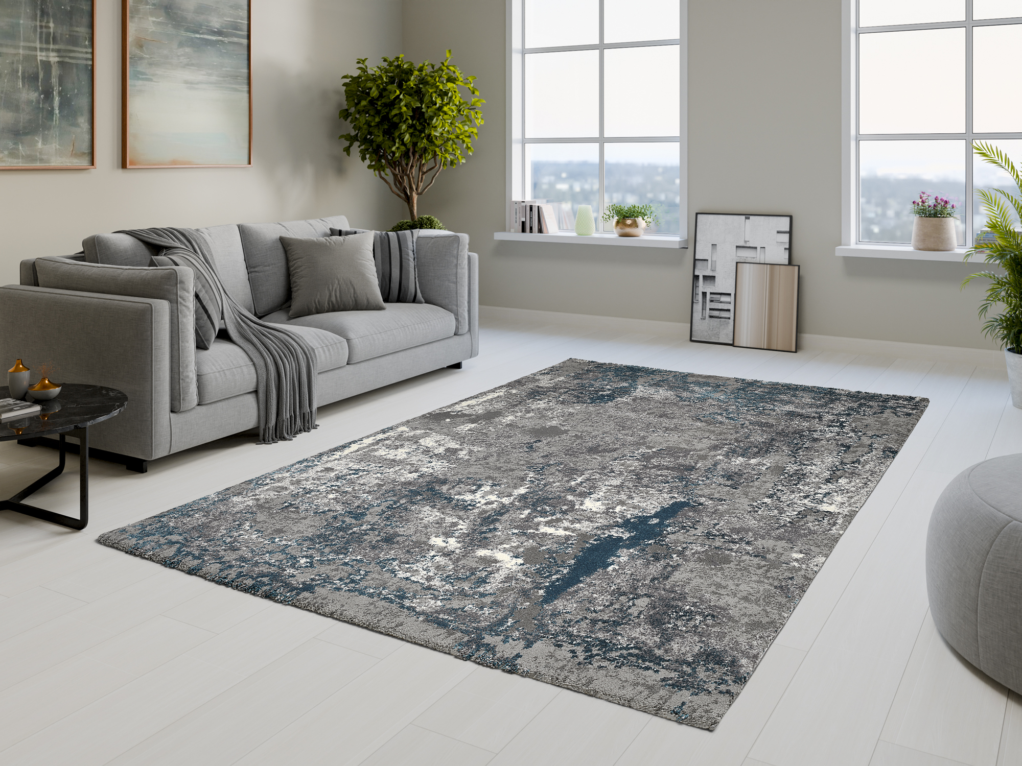 Juwel Liray Designer Teppich grau-petrol