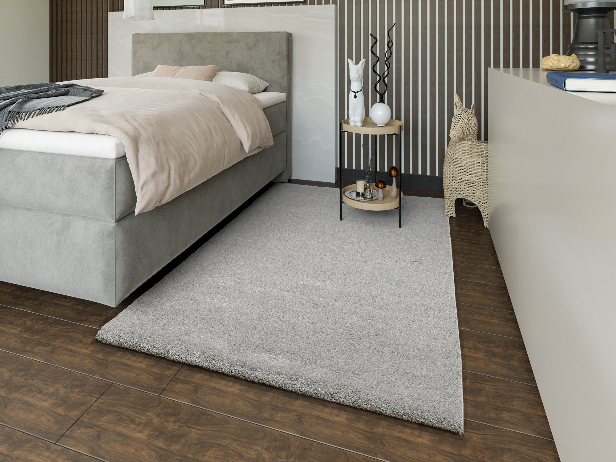 New Villa Melange Uni Teppich grau