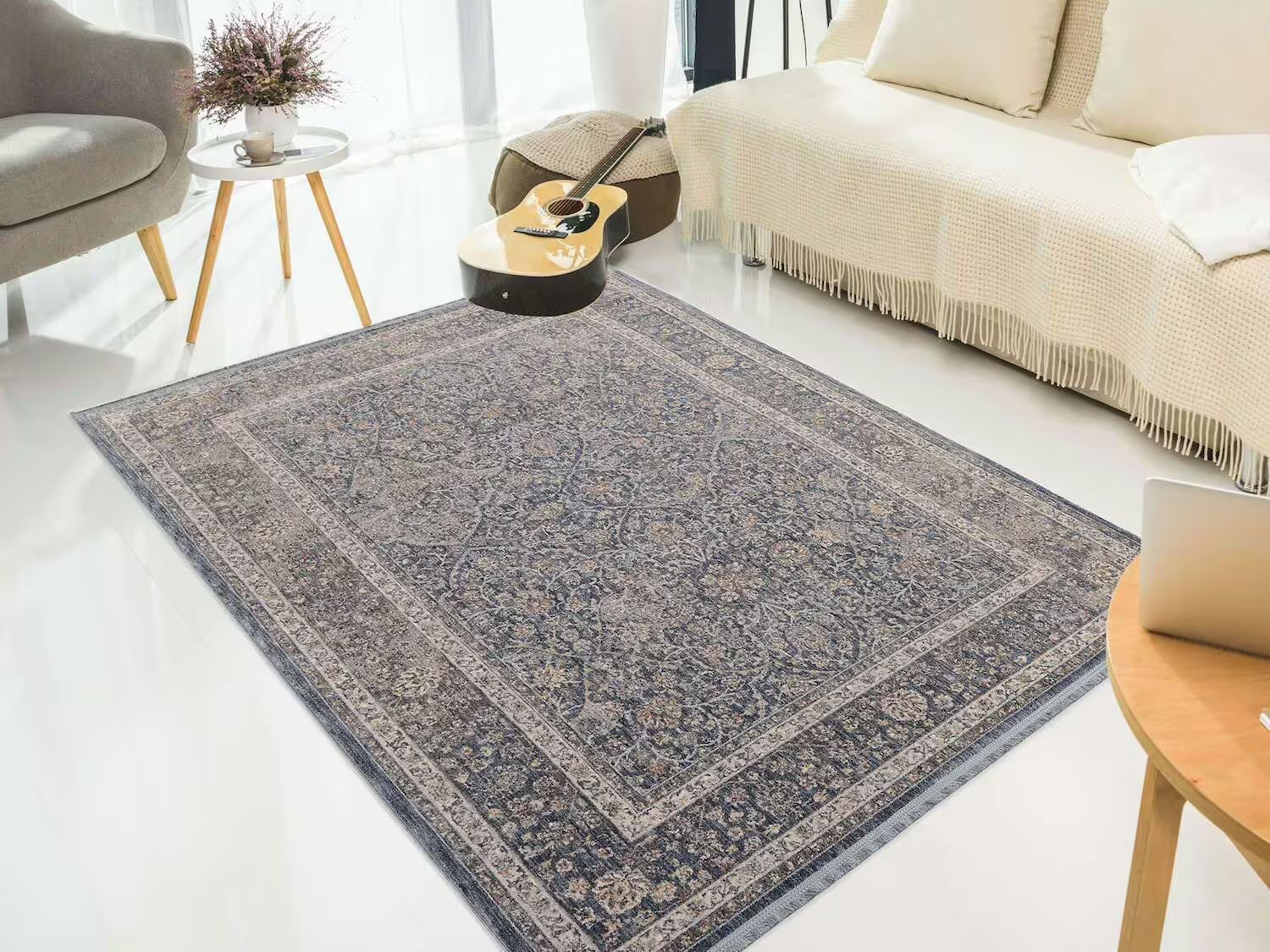 klassisch moderner Designteppich Solist Tabi blau