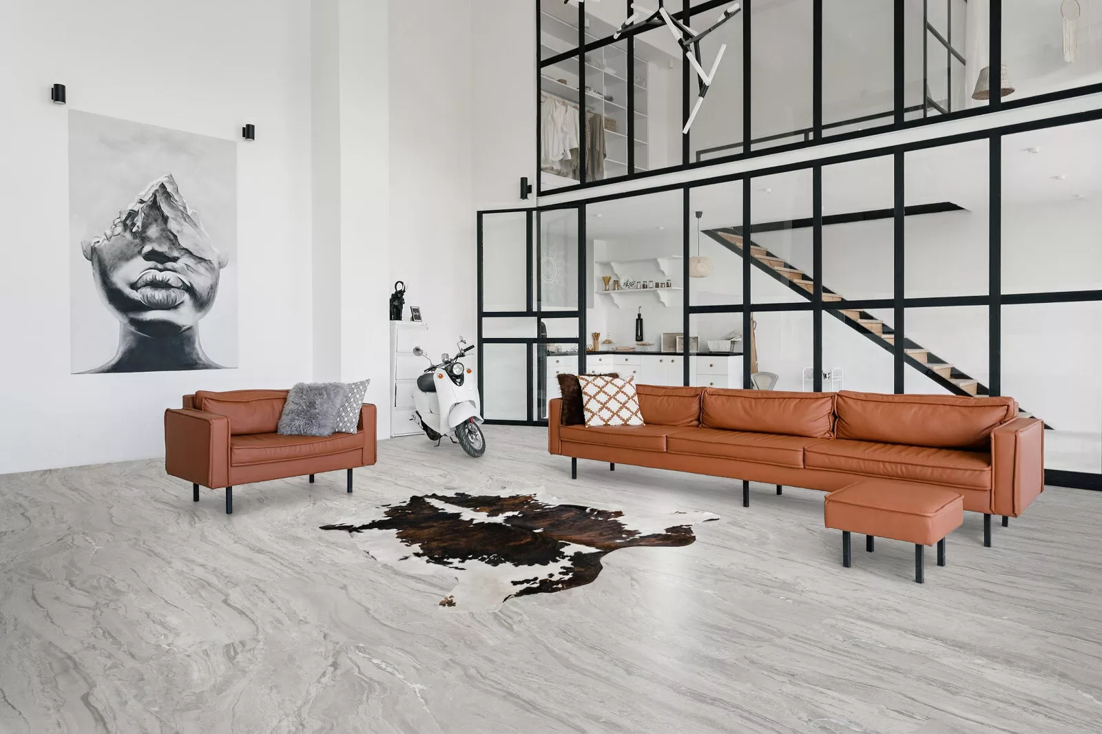 Klick Vinyl hochglanz Fliese Marmor beige grau