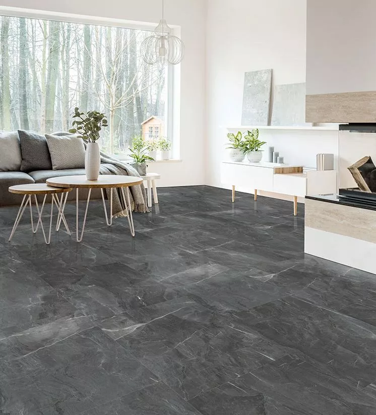 Klick Vinyl hochglanz Fliese Quarzstein dunkel